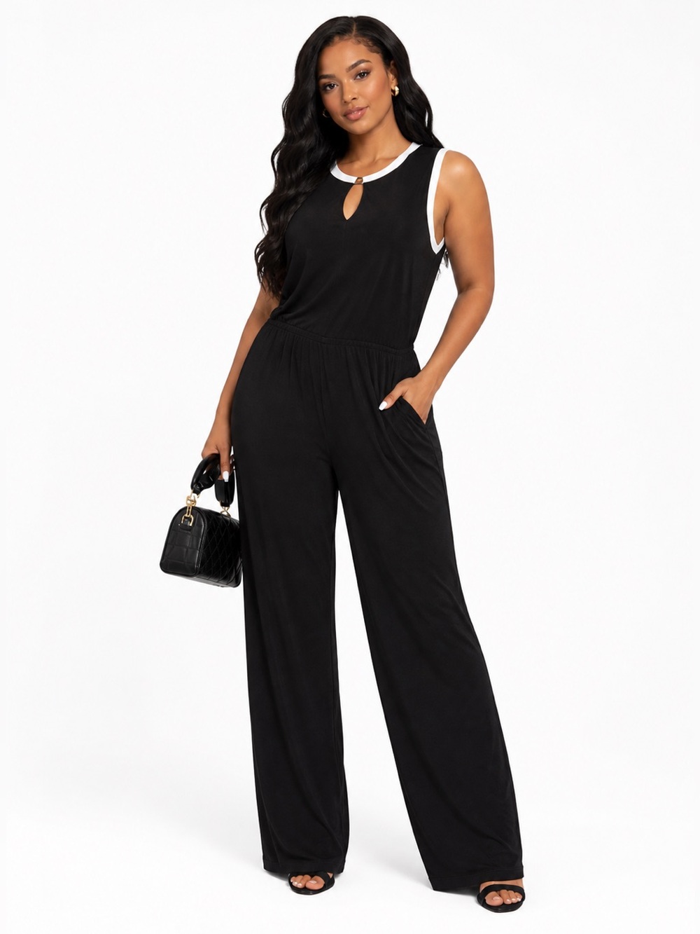 Lauren Ralph Lauren Black Sleeveless Jumpsuit Wide Leg Large Petite wide leg